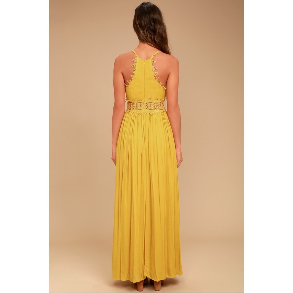 Lulus Size Small This is Love Mustard Yellow Lace Maxi Long Dress Gown Wedding - Picture 6 of 10